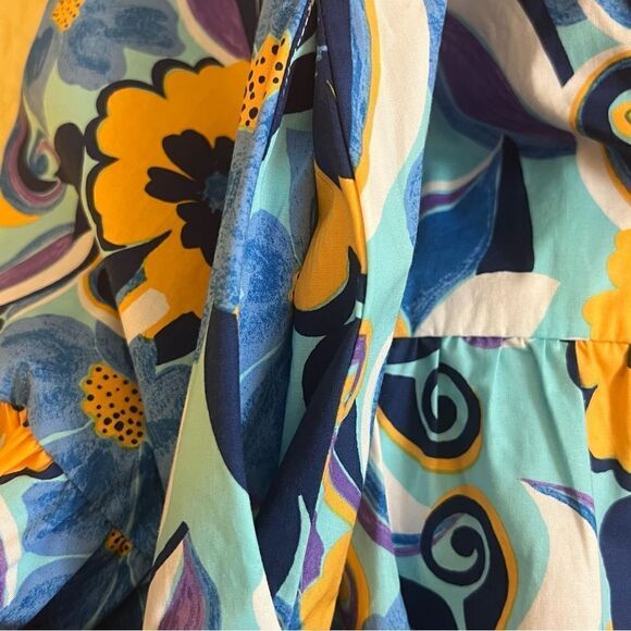 Donna Morgan Vibrant Floral Drop Waist Button-Down Shirt Dress, Sz 4 Blue - Picture 10 of 14